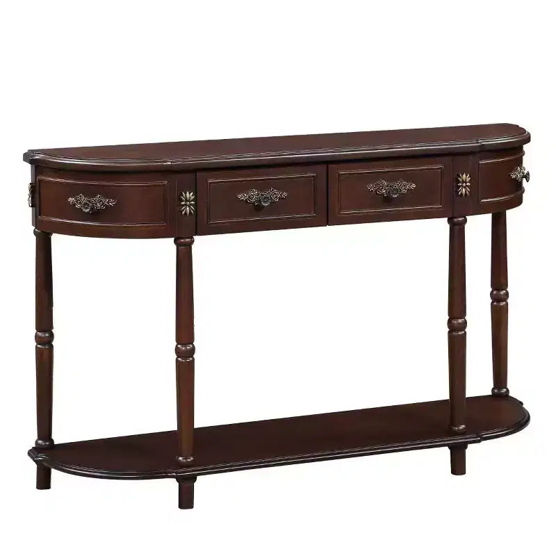 52'' Retro Curved Wood Console Table with Open Shelf and 2 Drawers for Living Room and Hallway, Espresso