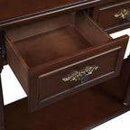 Console de 52 pouces rétro en bois incurvé avec étagère ouverte et 2 tiroirs pour salon et couloir, Espresso