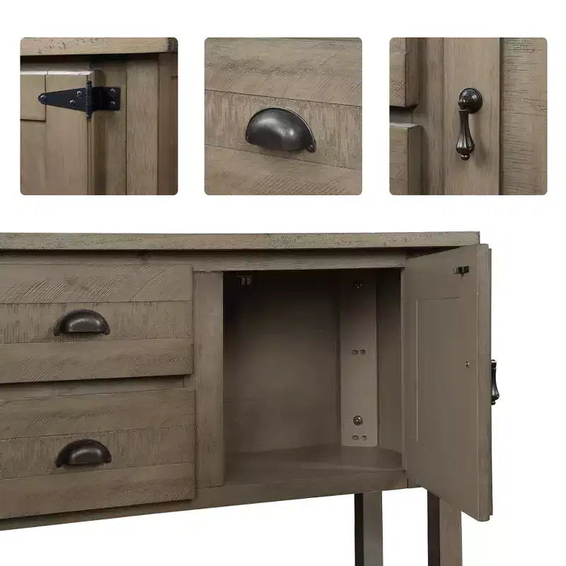 48'' Solid Wood Console Table with 2 Drawers and Cabinets for Living and Dining Room, Rustic