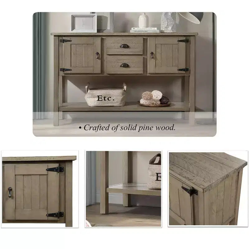 48'' Solid Wood Console Table with 2 Drawers and Cabinets for Living and Dining Room, Rustic