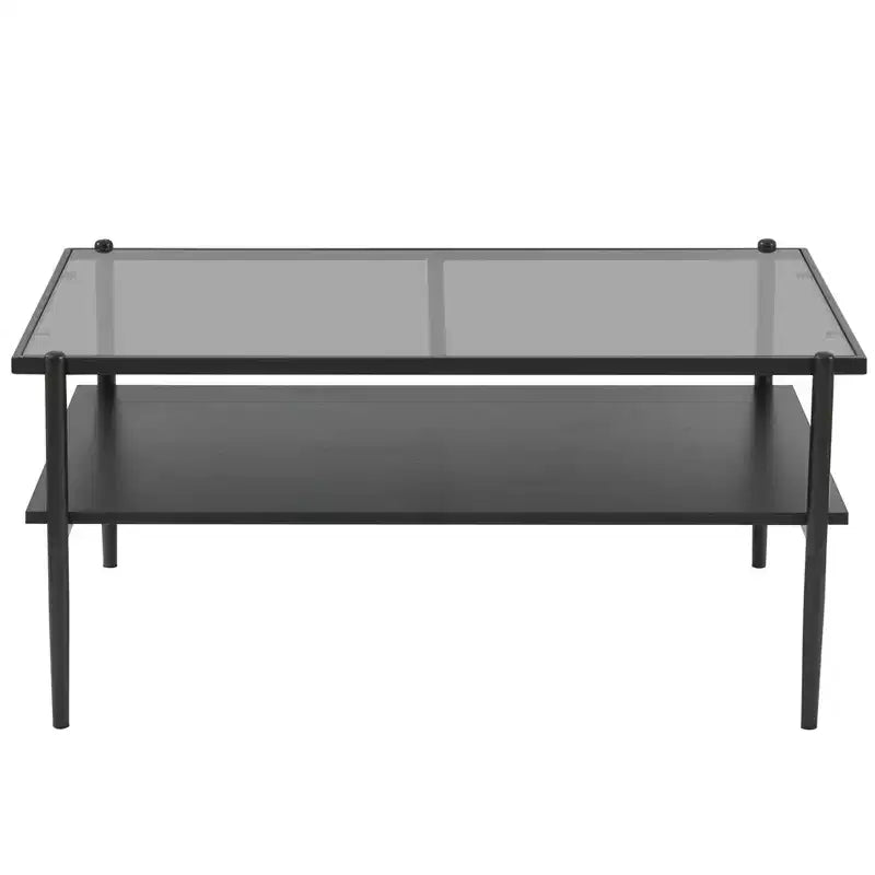 Rectangle Coffee Table with Gray Tempered Glass Top and Legs, Modern Living Room Table