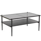 Table basse rectangulaire avec plateau et pieds en verre trempé gris, table de salon moderne