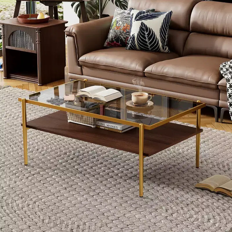 Rectangle Coffee Table with Gray Tempered Glass Top and Legs, Modern Living Room Table