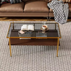 Table basse rectangulaire avec plateau et pieds en verre trempé gris, table de salon moderne