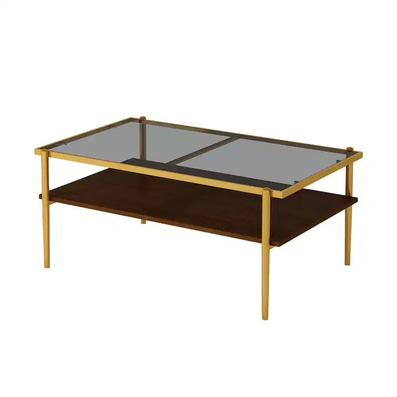 Rectangle Coffee Table with Gray Tempered Glass Top and Legs, Modern Living Room Table