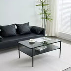 Table basse rectangulaire avec plateau et pieds en verre trempé gris, table de salon moderne