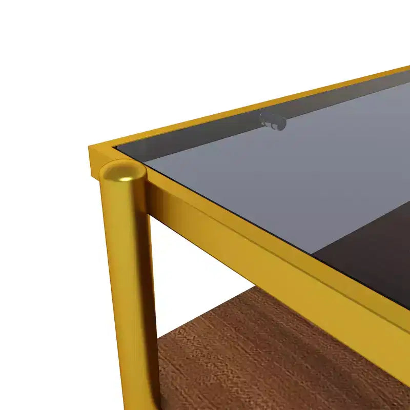Rectangle Coffee Table with Gray Tempered Glass Top and Legs, Modern Living Room Table