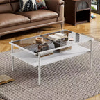 Table basse rectangulaire avec plateau et pieds en verre trempé gris, table de salon moderne