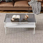 Table basse rectangulaire avec plateau et pieds en verre trempé gris, table de salon moderne