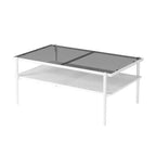 Table basse rectangulaire avec plateau et pieds en verre trempé gris, table de salon moderne