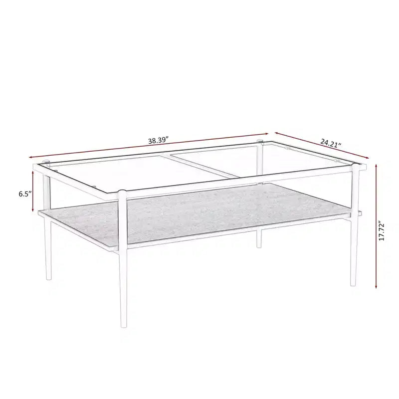 Rectangle Coffee Table with Gray Tempered Glass Top and Legs, Modern Living Room Table
