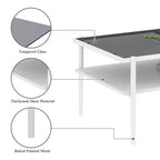 Table basse rectangulaire avec plateau et pieds en verre trempé gris, table de salon moderne
