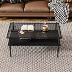 Table basse rectangulaire avec plateau et pieds en verre trempé gris, table de salon moderne
