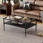 Table basse rectangulaire avec plateau et pieds en verre trempé gris, table de salon moderne