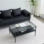 Table basse rectangulaire avec plateau et pieds en verre trempé gris, table de salon moderne