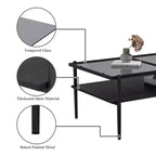 Table basse rectangulaire avec plateau et pieds en verre trempé gris, table de salon moderne