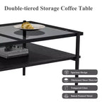 Table basse rectangulaire avec plateau et pieds en verre trempé gris, table de salon moderne