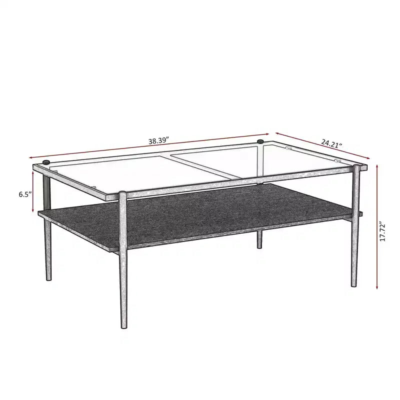 Rectangle Coffee Table with Gray Tempered Glass Top and Legs, Modern Living Room Table