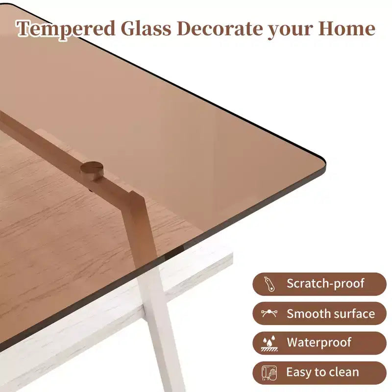 Rectangle Coffee Table with Tempered Glass Top and Metal Legs, Modern Living Room Table