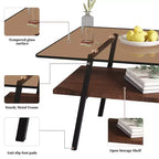 Table basse rectangulaire avec plateau en verre trempé et pieds en métal, table de salon moderne