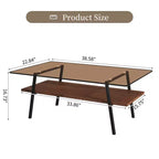 Table basse rectangulaire avec plateau en verre trempé et pieds en métal, table de salon moderne