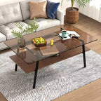 Table basse rectangulaire avec plateau en verre trempé et pieds en métal, table de salon moderne