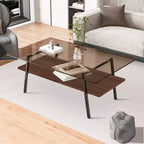 Table basse rectangulaire avec plateau en verre trempé et pieds en métal, table de salon moderne