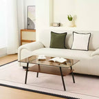 Table basse rectangulaire avec plateau en verre trempé et pieds en métal, table de salon moderne