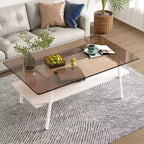 Table basse rectangulaire avec plateau en verre trempé et pieds en métal, table de salon moderne