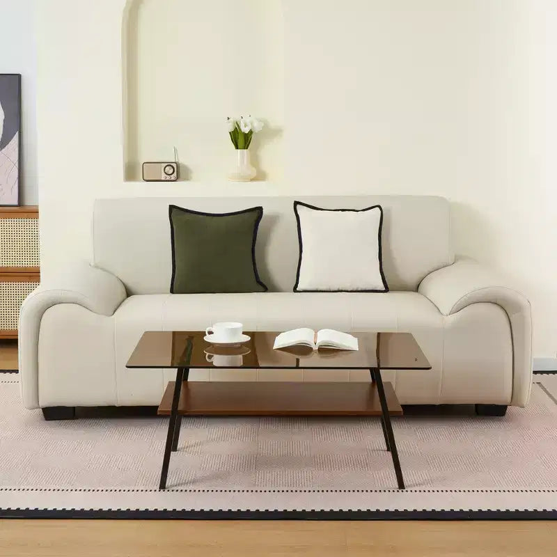 Rectangle Coffee Table with Tempered Glass Top and Metal Legs, Modern Living Room Table