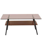 Table basse rectangulaire avec plateau en verre trempé et pieds en métal, table de salon moderne