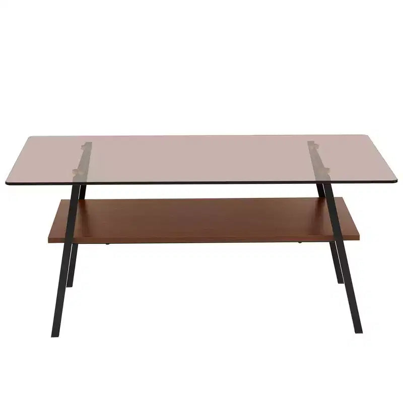 Rectangle Coffee Table with Tempered Glass Top and Metal Legs, Modern Living Room Table
