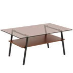 Table basse rectangulaire avec plateau en verre trempé et pieds en métal, table de salon moderne