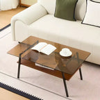 Table basse rectangulaire avec plateau en verre trempé et pieds en métal, table de salon moderne