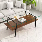 Table basse rectangulaire avec plateau en verre trempé et pieds en métal, table de salon moderne