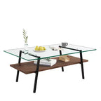 Table basse rectangulaire avec plateau en verre trempé et pieds en métal, table de salon moderne