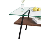 Table basse rectangulaire avec plateau en verre trempé et pieds en métal, table de salon moderne