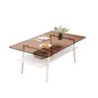 Table basse rectangulaire avec plateau en verre trempé et pieds en métal, table de salon moderne