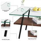 Table basse rectangulaire avec plateau en verre trempé et pieds en métal, table de salon moderne
