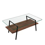 Table basse rectangulaire avec plateau en verre trempé et pieds en métal, table de salon moderne