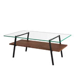 Table basse rectangulaire avec plateau en verre trempé et pieds en métal, table de salon moderne