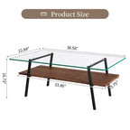 Table basse rectangulaire avec plateau en verre trempé et pieds en métal, table de salon moderne