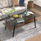 Table basse rectangulaire avec plateau en verre trempé et pieds en métal, table de salon moderne