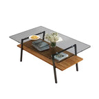 Table basse rectangulaire avec plateau en verre trempé et pieds en métal, table de salon moderne