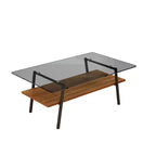 Table basse rectangulaire avec plateau en verre trempé et pieds en métal, table de salon moderne