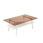 Table basse rectangulaire avec plateau en verre trempé et pieds en métal, table de salon moderne
