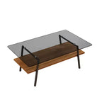 Table basse rectangulaire avec plateau en verre trempé et pieds en métal, table de salon moderne