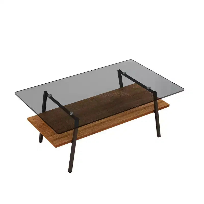 Rectangle Coffee Table with Tempered Glass Top and Metal Legs, Modern Living Room Table