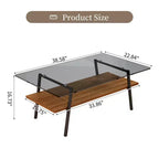 Table basse rectangulaire avec plateau en verre trempé et pieds en métal, table de salon moderne