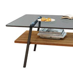 Table basse rectangulaire avec plateau en verre trempé et pieds en métal, table de salon moderne